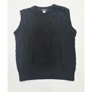 Andrew Rohan Men's Black Ribbed Knit V-neck Sleeveless Sweater Size Large
